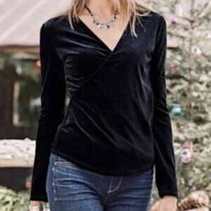 Sundance Velvet Faux Wrap Surplice Long Sleeve Morgan Black Blouse Top